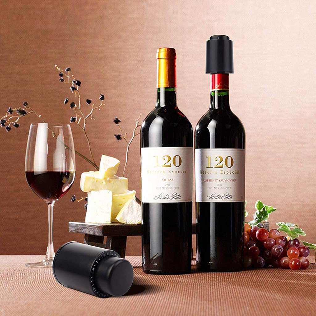 HASTHIP® Wine Bottle Stopper Combo,5 PCS Vacuum Sealers with Date Record for Red Wine,Champagne Beer Reusable Preserver Saver Gift Set for Lovers Keeps Drinks Fresh HASTHIP® Wine Bottle Stopper Combo,5 PCS Vacuum Sealers with Date Record for Red Wine,Champagne Beer Reusable Preserver Saver Gift Set for Lovers Keeps Drinks Fresh
